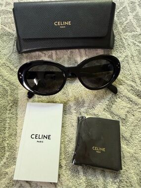 Celine Black Oval Women's Sunglasses with Signature Studs